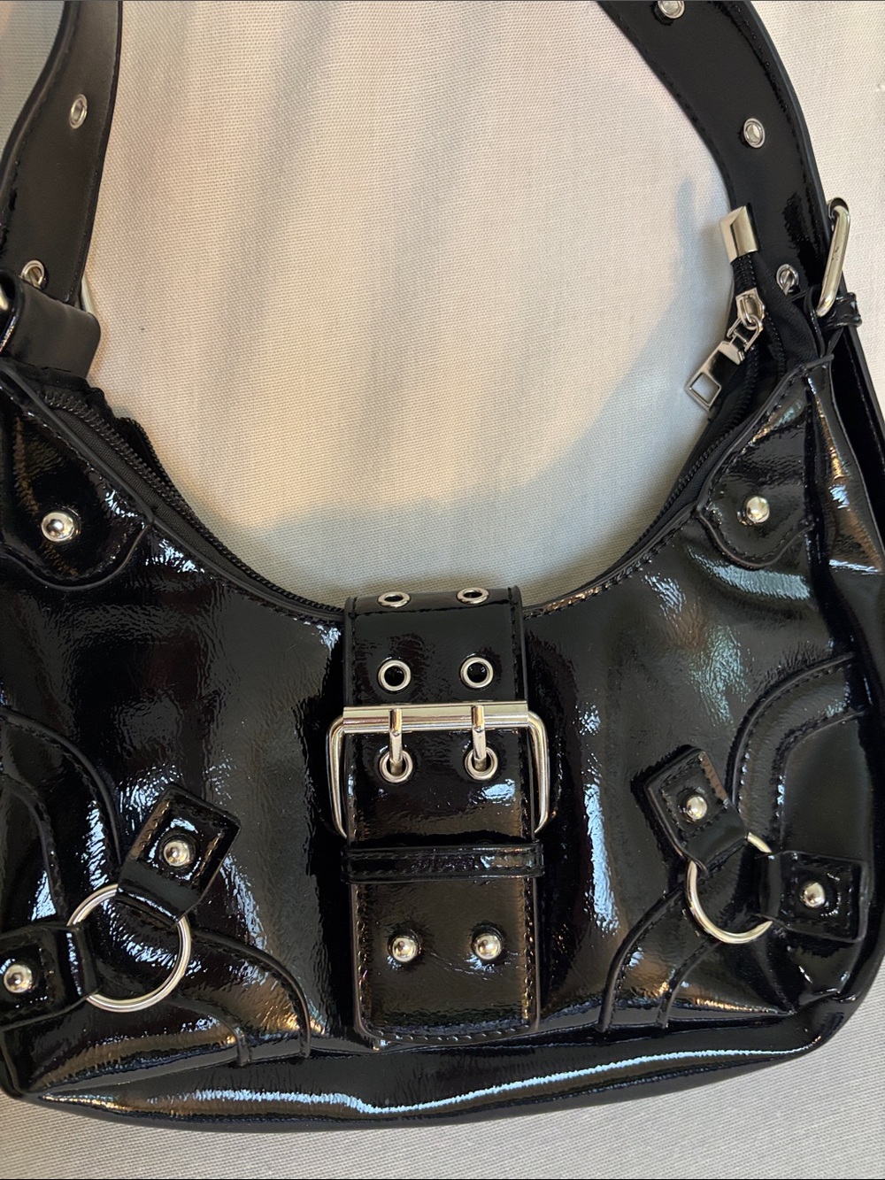 Boutique Black Buckle-Accent Shoulder Bag
